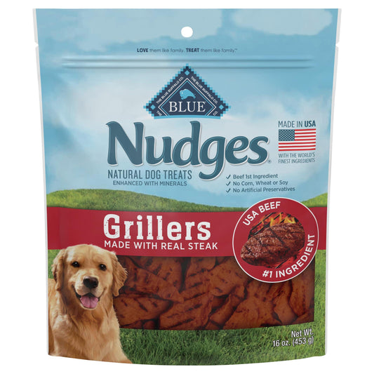 Blue Buffalo Nudges Grillers Natural Dog Treats Made with Real Steak, 16-oz. Bag