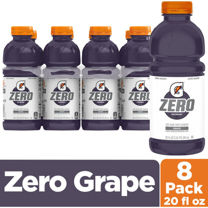 Gatorade G Zero Thirst Quencher, Grape, 20 Fl Oz Bottles, 8 Pack