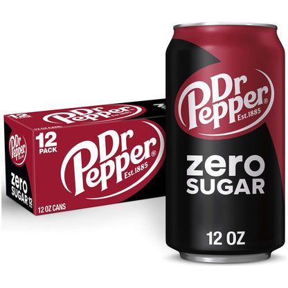 Dr Pepper Zero Sugar 12-Pack Cans - 12 fl oz Refreshing Soda