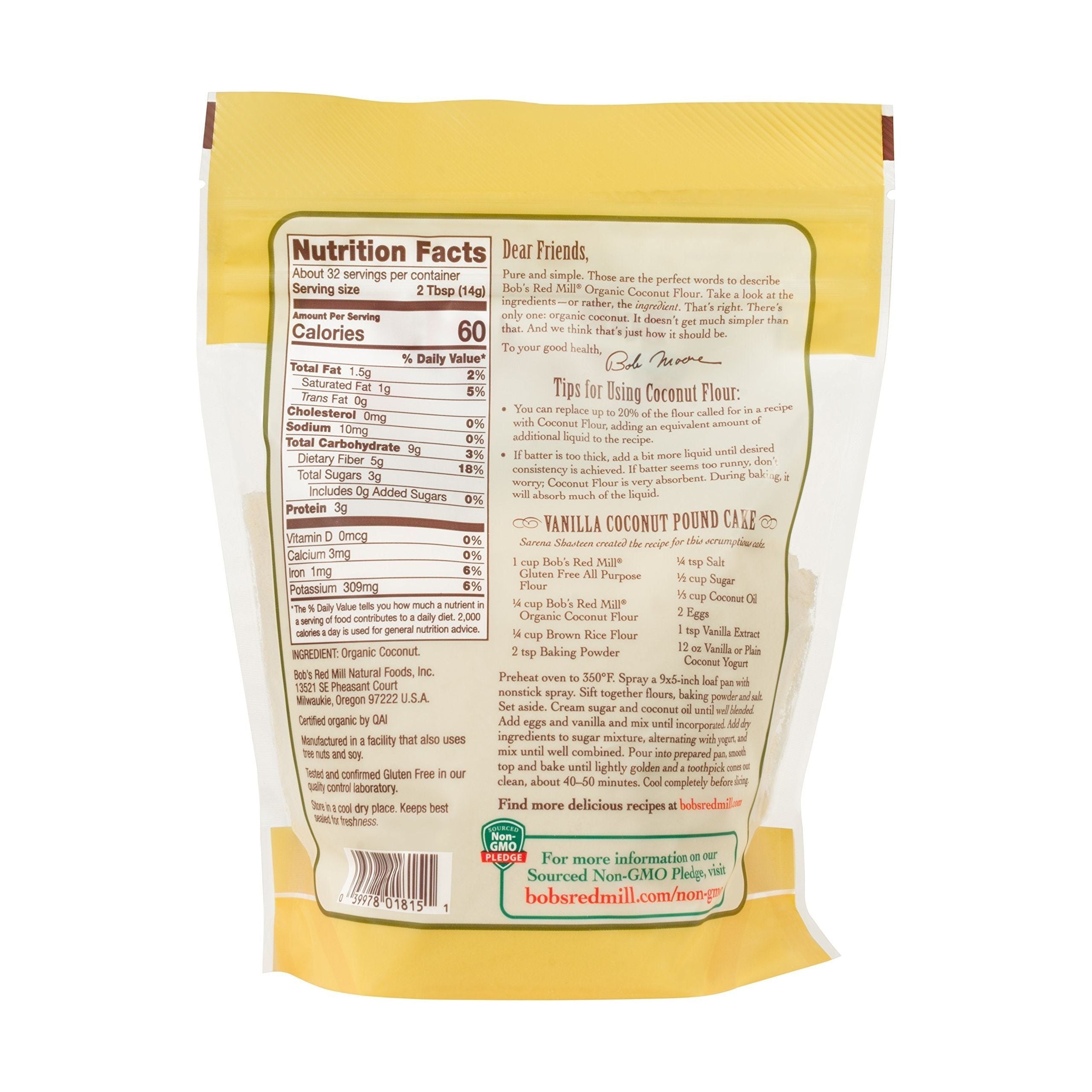 Bob's Red Mill Organic Coconut Flour, Gluten-Free, High-Fiber, 16 oz - Bob's Red Mill