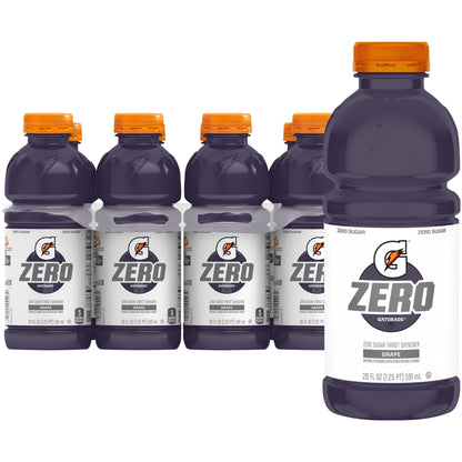 Gatorade G Zero Thirst Quencher, Grape, 20 Fl Oz Bottles, 8 Pack