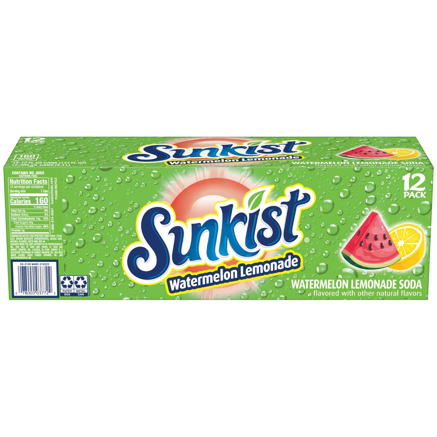 SUNKIST Watermelon Lemonade Refreshing Beverage, 12 oz - 12 Pack