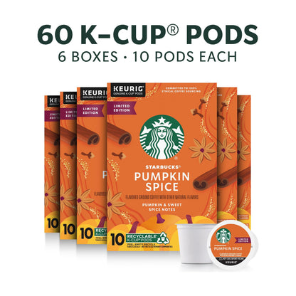 Starbucks K-Cup Coffee Pods, Pumpkin Spice Coffee, Limited Edition, 6 Boxes (60 Pods Total)