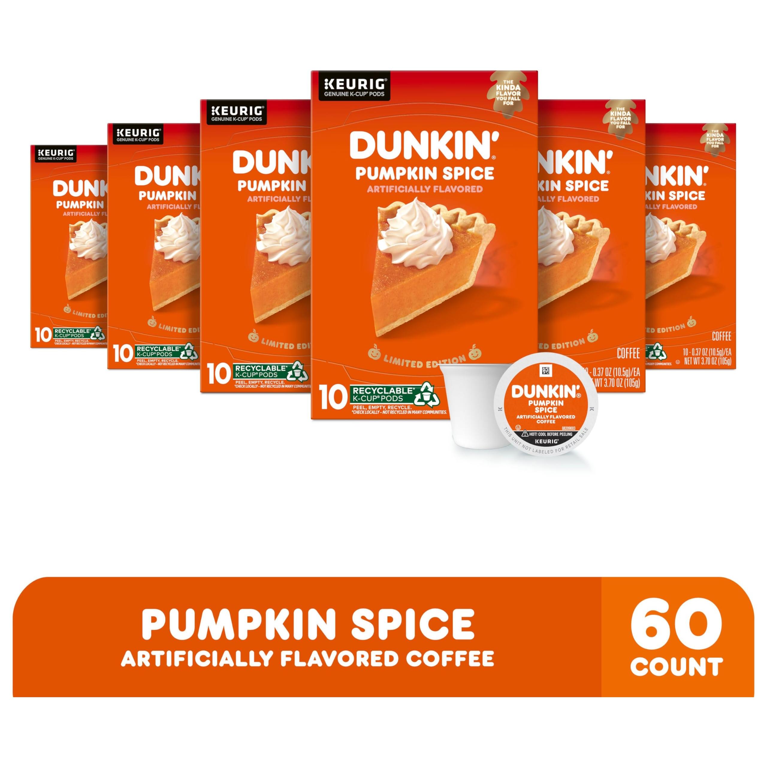 Dunkin’ Pumpkin Spice Coffee, Limited Edition Fall Coffee, K Cup Pods , 10 Count Boxes( Case of 6) - Dunkin