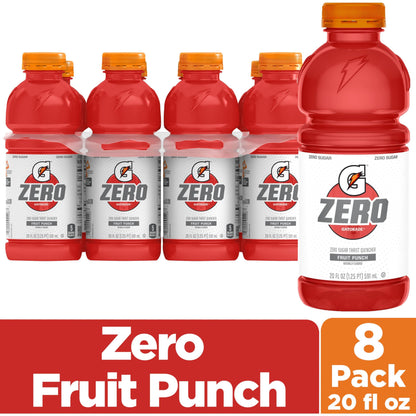 Gatorade G Zero Thirst Quencher, Fruit Punch Sports Drink, 20 Fl Oz Bottles, 8 Pack