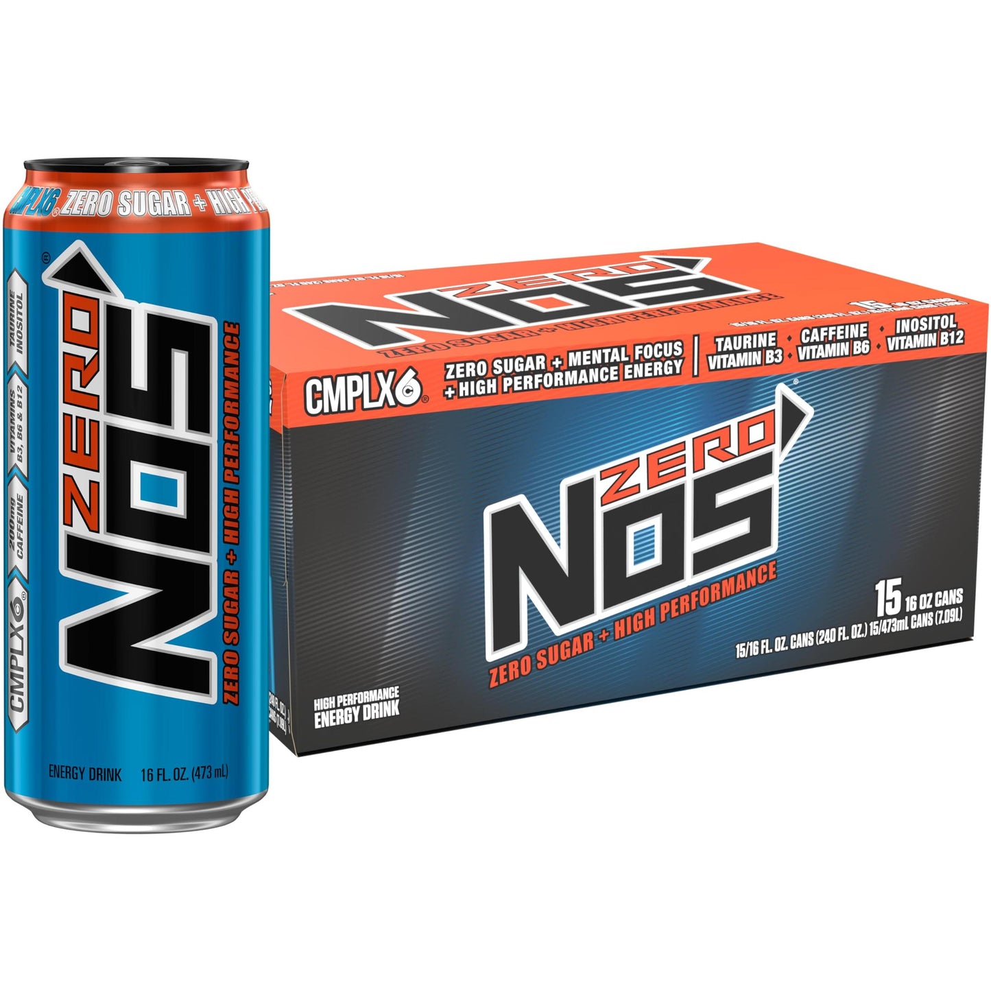 NOS Zero Sugar: Sugar-Free High Performance Energy Boost - 16 Fl oz (15 Pack)