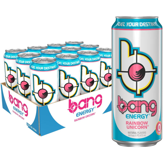 Bang Energy Rainbow Unicorn Flavor, Sugar-Free Energy Drink, 16 Fl Oz (Set of 12)