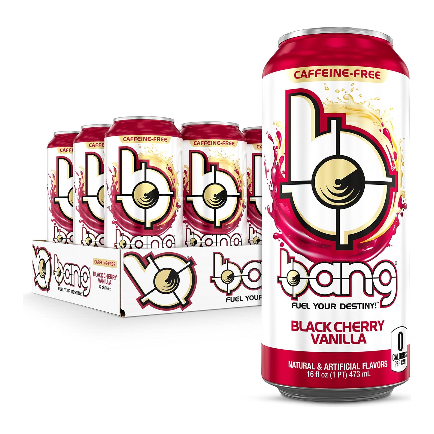 Caffeine-Free Black Cherry Vanilla Bang Energy Drink, Sugar-Free, 16 oz (Pack of 12)