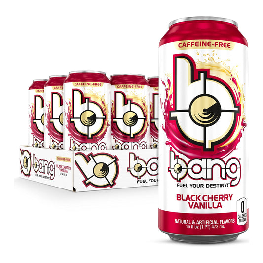 Caffeine-Free Black Cherry Vanilla Bang Energy Drink, Sugar-Free, 16 oz (Pack of 12)