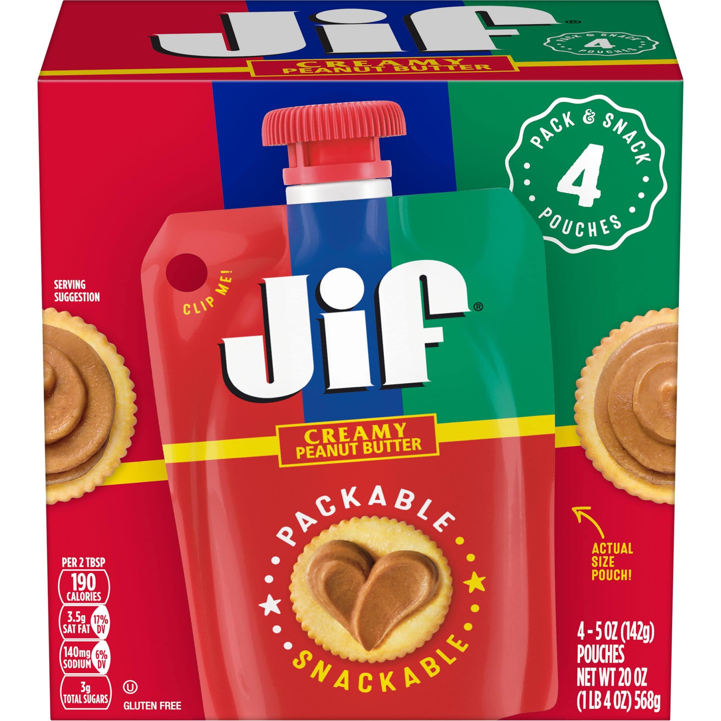 Jif Portable Creamy Peanut Butter Pouches, 5 oz, 4 Pack - Jif