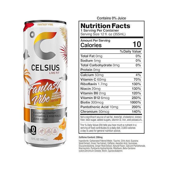 CELSIUS Sparkling Fantasy Vibe Energy Drink - 12 Pack, 12 fl oz Cans - Celsius