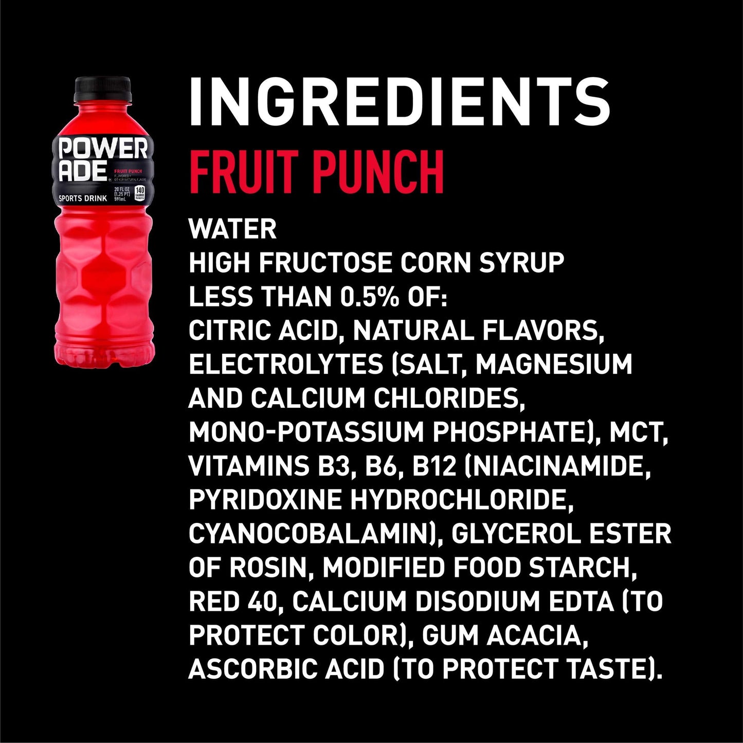 Powerade Electrolyte Fruit Punch, 20 Fl Oz Bottles, 8-Pack for Hydration and Energy