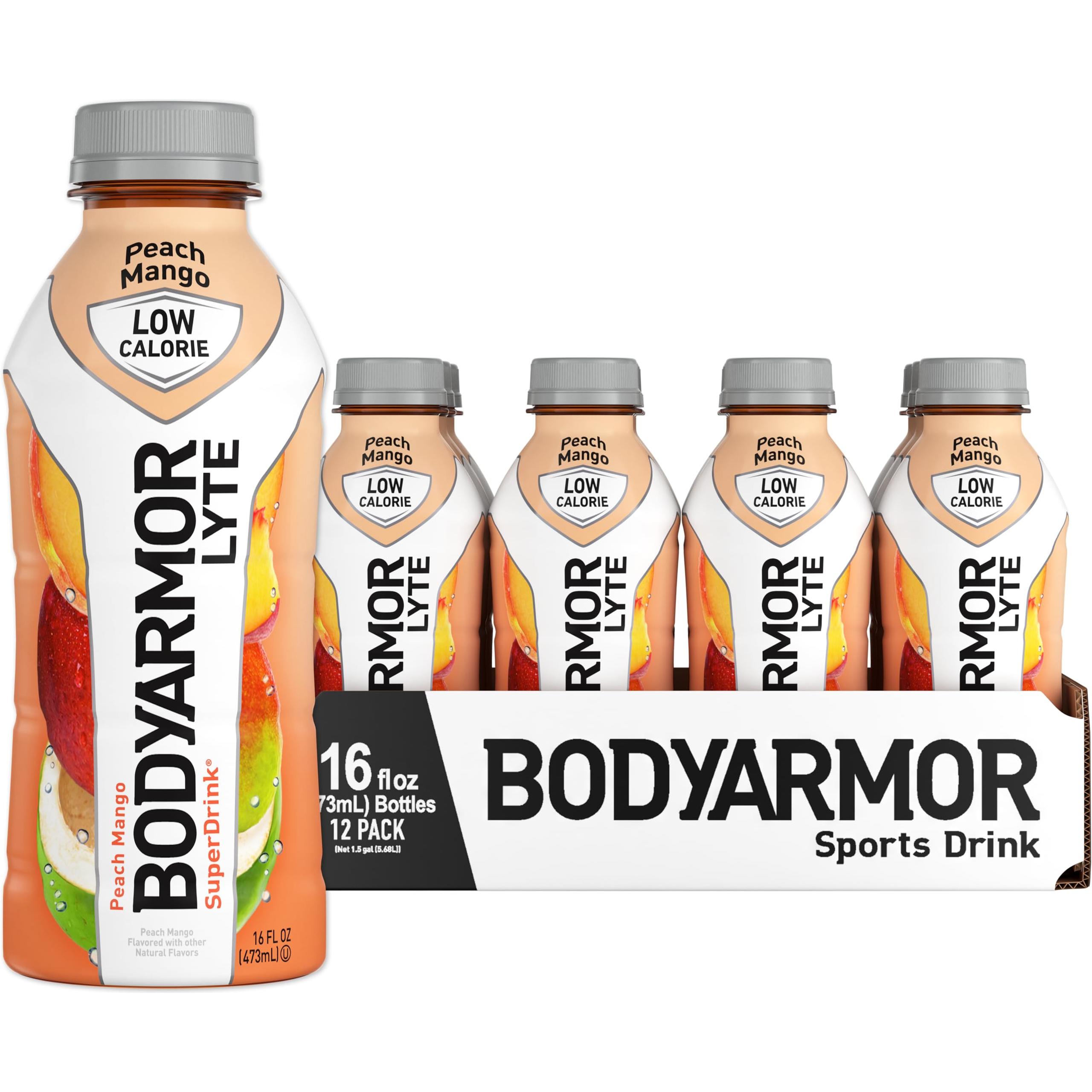 BODYARMOR LYTE Peach Mango Sports Drink, Coconut Water Infused Hydration, 16 Fl Oz (12-Pack) - BODYARMOR