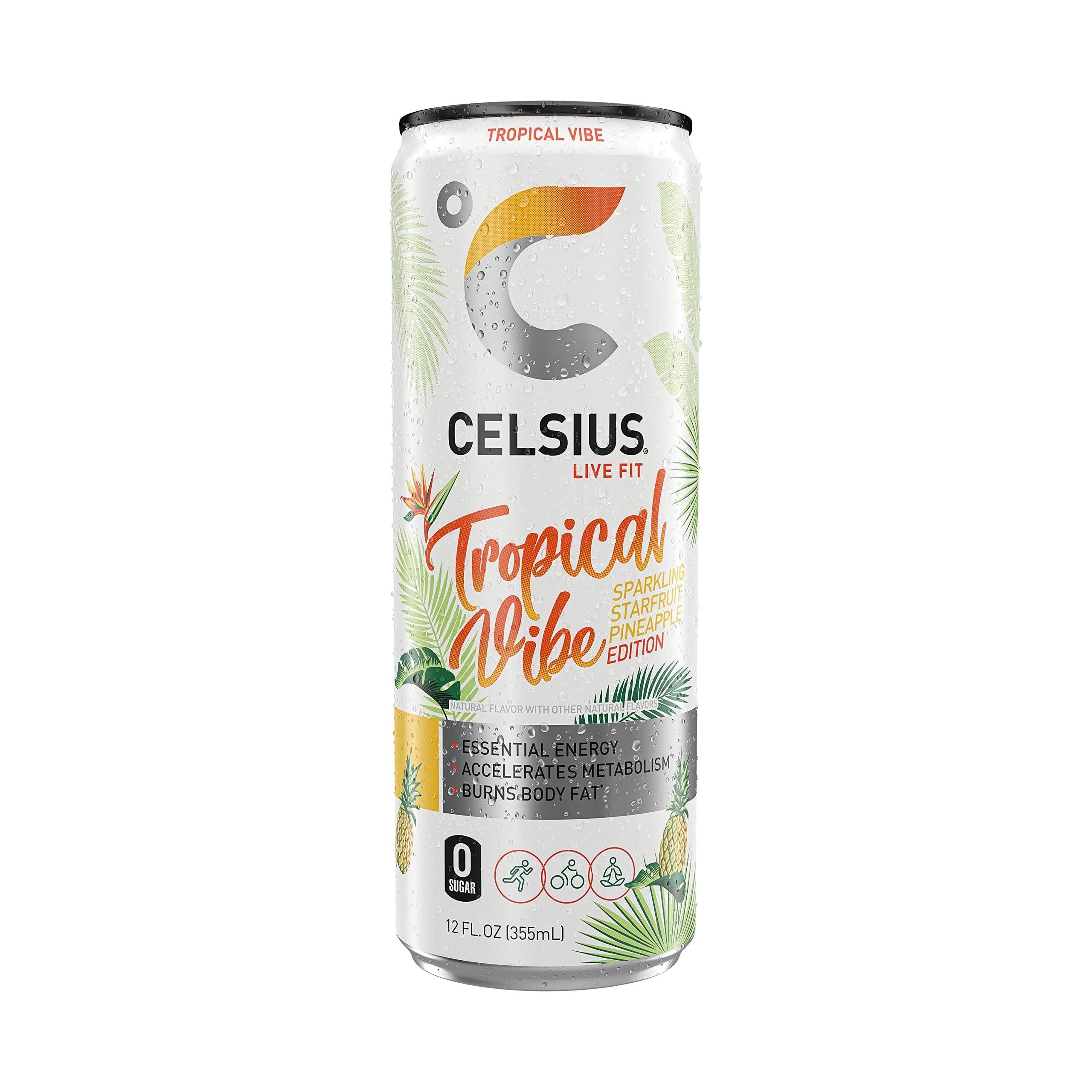 CELSIUS Sparkling Tropical Vibe, Essential Energy Drink, 200mg Caffeine, 12 Fl Oz (24 Pack) - Celsius