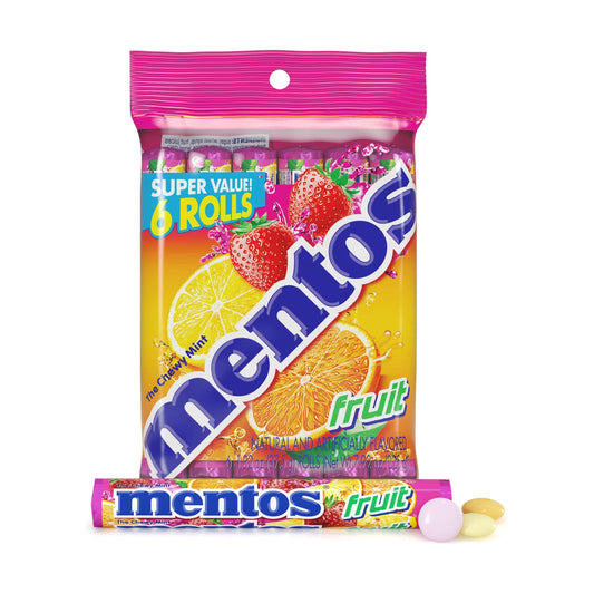 Mentos Chewy Mint Candy Roll, Fruit, Nut Free, Regular Size, 1.32 oz, 6 Count