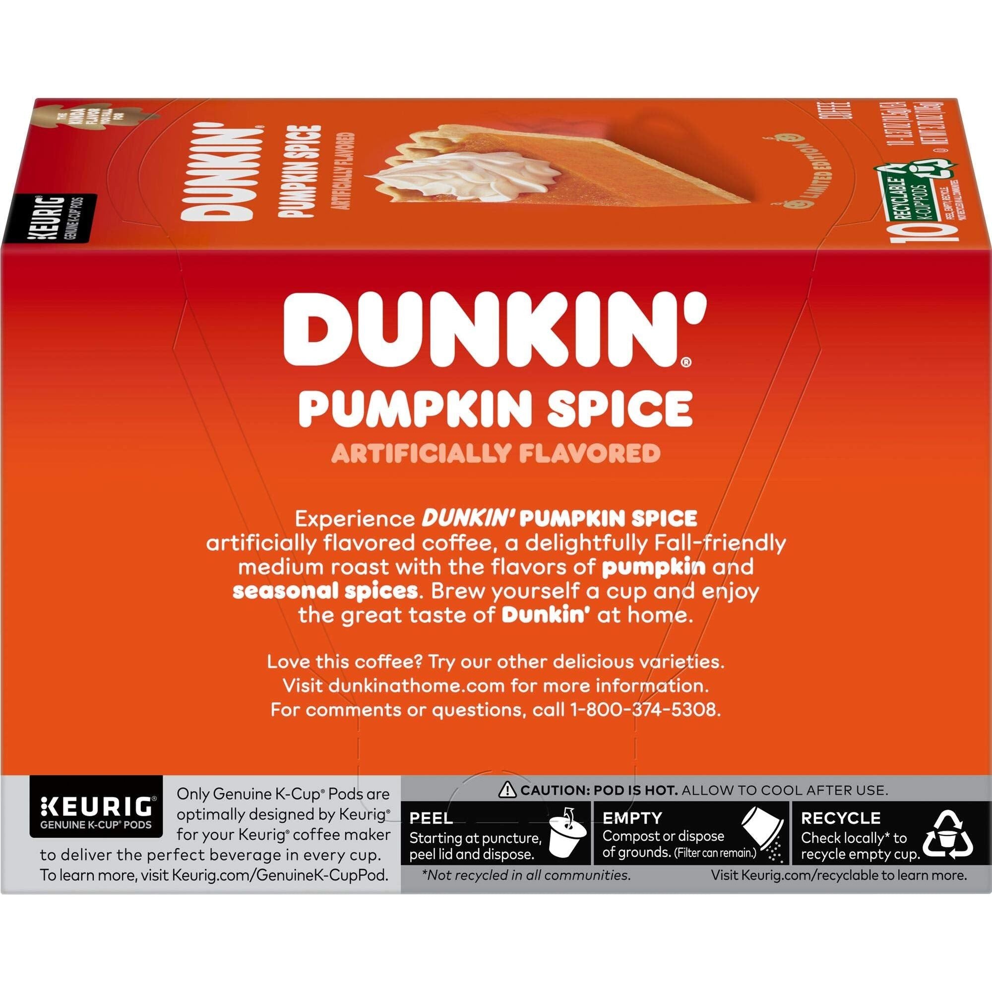 Dunkin' Pumpkin Spice Flavored Coffee, 10 Keurig K-Cup Pods - Dunkin