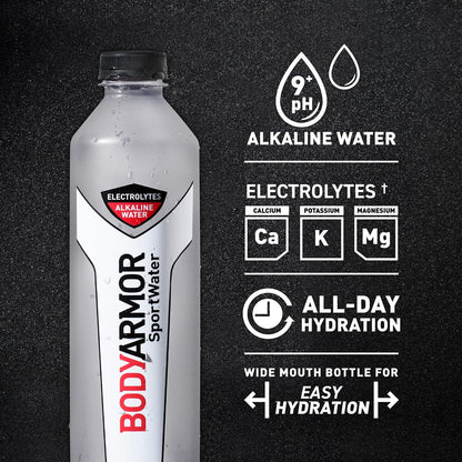 BODYARMOR SportWater High Alkaline Electrolyte Water, pH 9+ for Optimal Hydration, 1 Liter (Pack of 12)