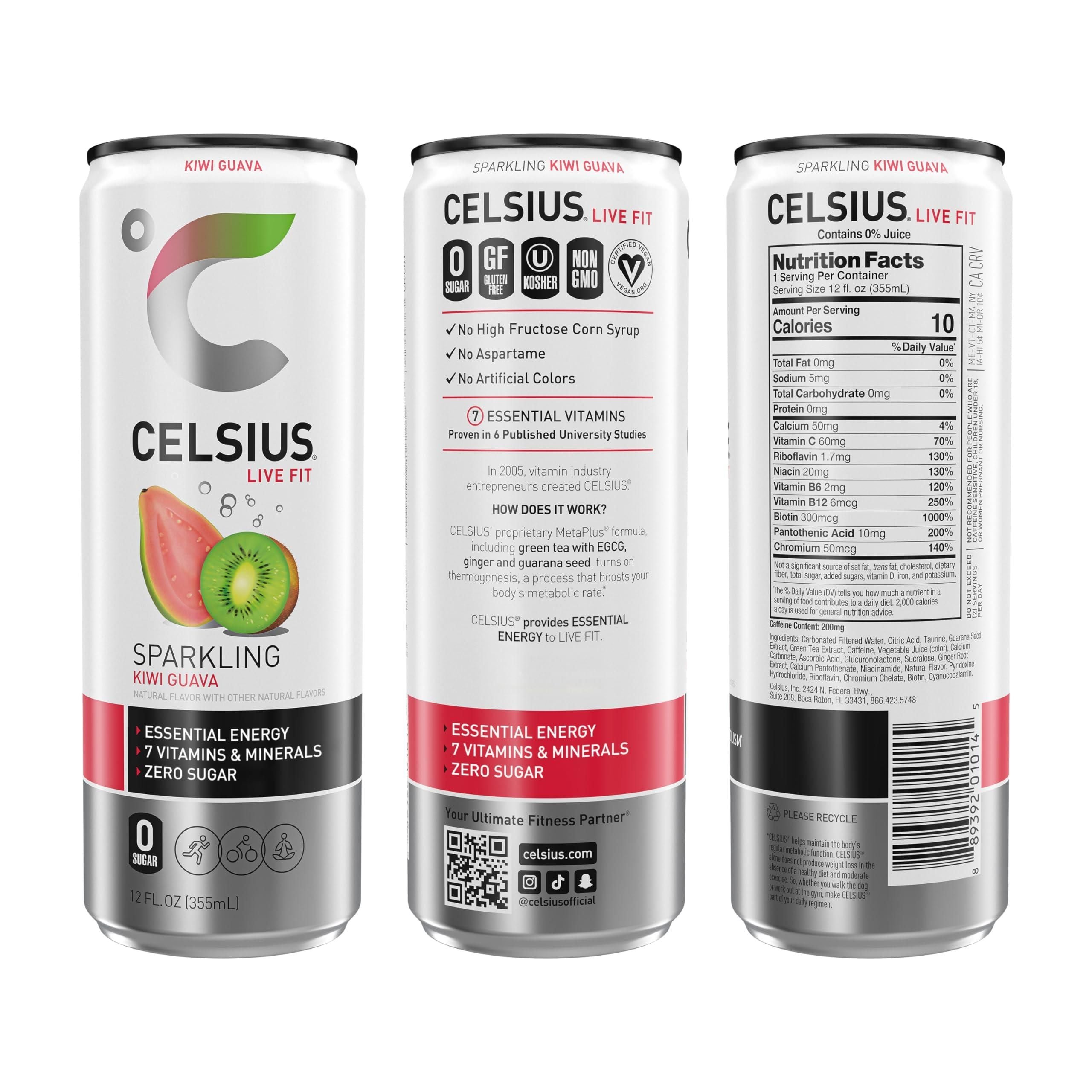 CELSIUS Functional Essential Energy Drink, Sparkling Kiwi Guava, 12 Fl Oz Cans (Pack of 12) - Celsius