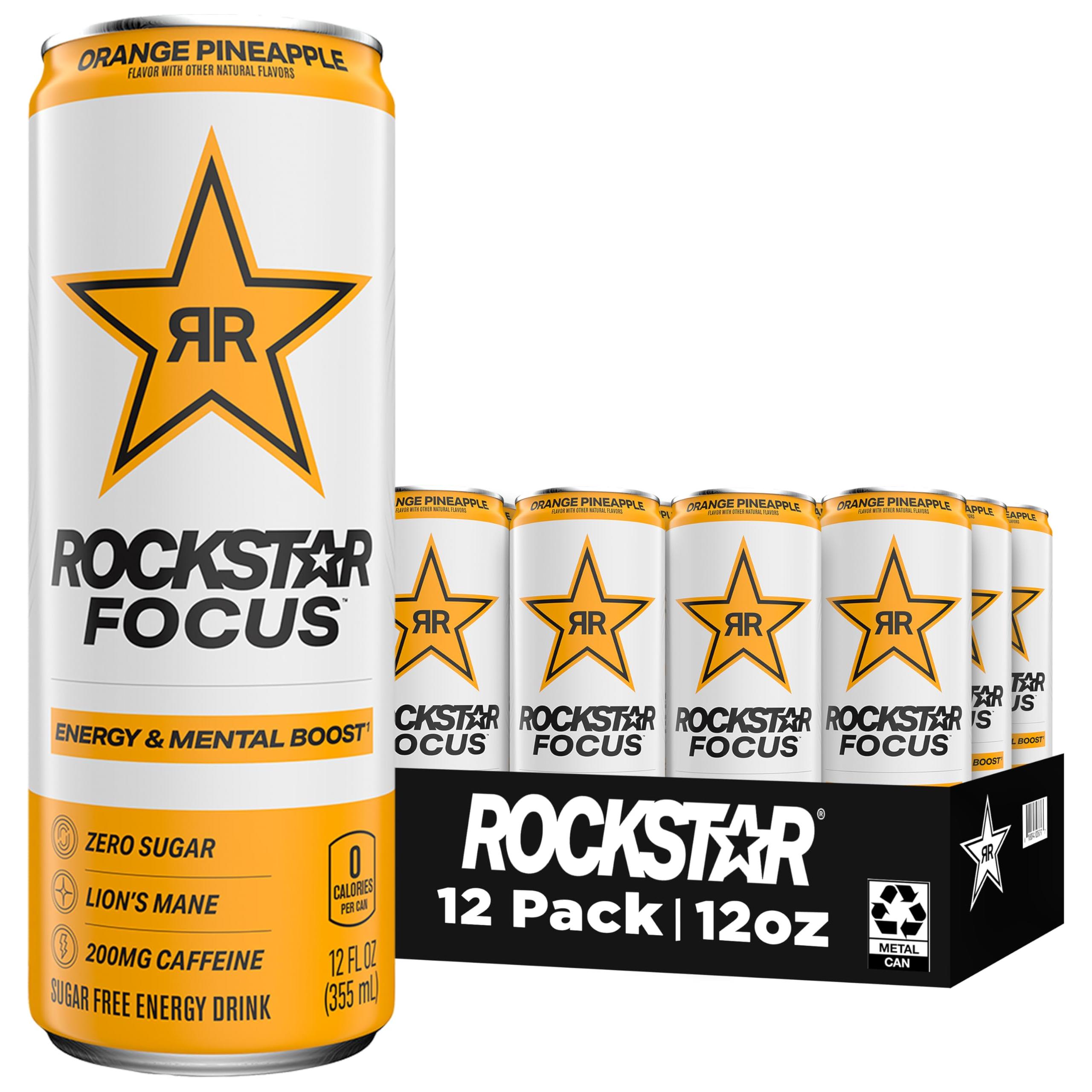 Rockstar Focus Energy Drink, Orange Pineapple, 12 Fl Oz Cans, Pack of 12 – Zero Sugar, Zero Calories, 200mg Caffeine per Can - Rockstar