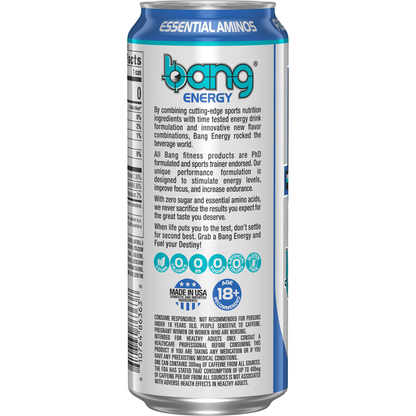 BANG Energy Drink, Blue Raspberry Blast, 16 oz, Pack of 4