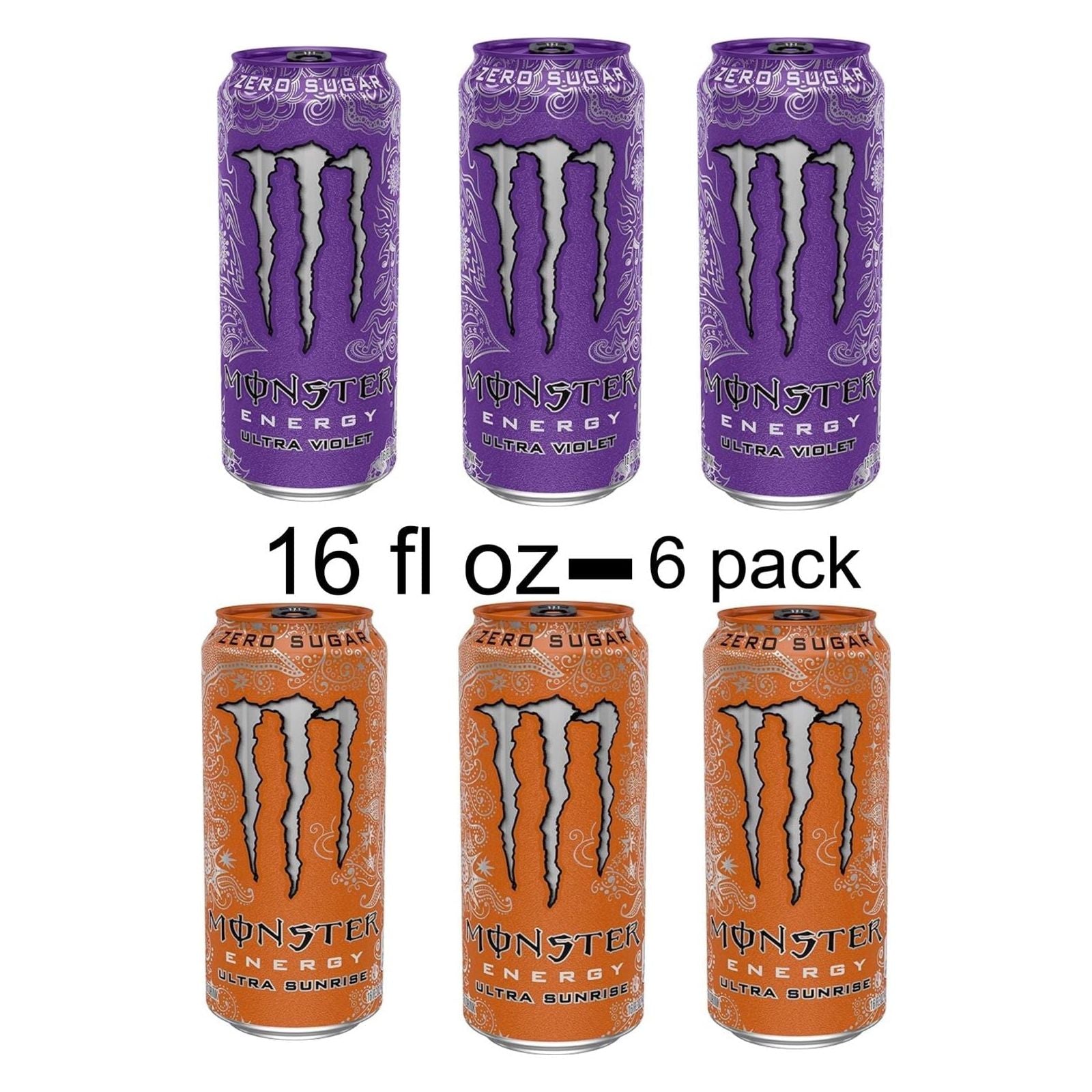 Monster Energy Ultra Sunrise & Ultra Violet Flavor Duo, 6 Cans - 16 fl oz Each - Monster Energy