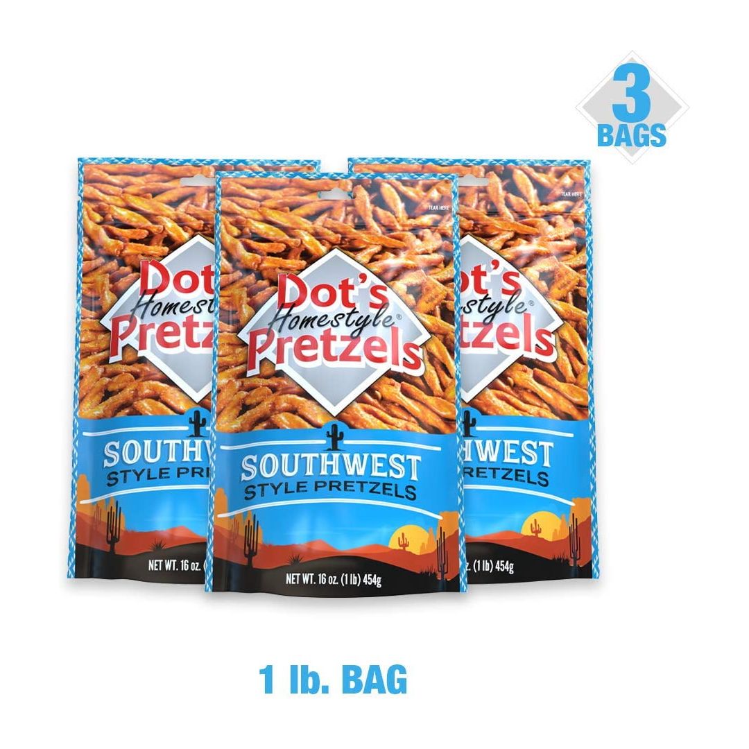 Dot's Homestyle Pretzels 1 lb. Bag (3 Bags) SOUTHWEST 16 oz. Unique Seasoned Pretzel Snack Sticks