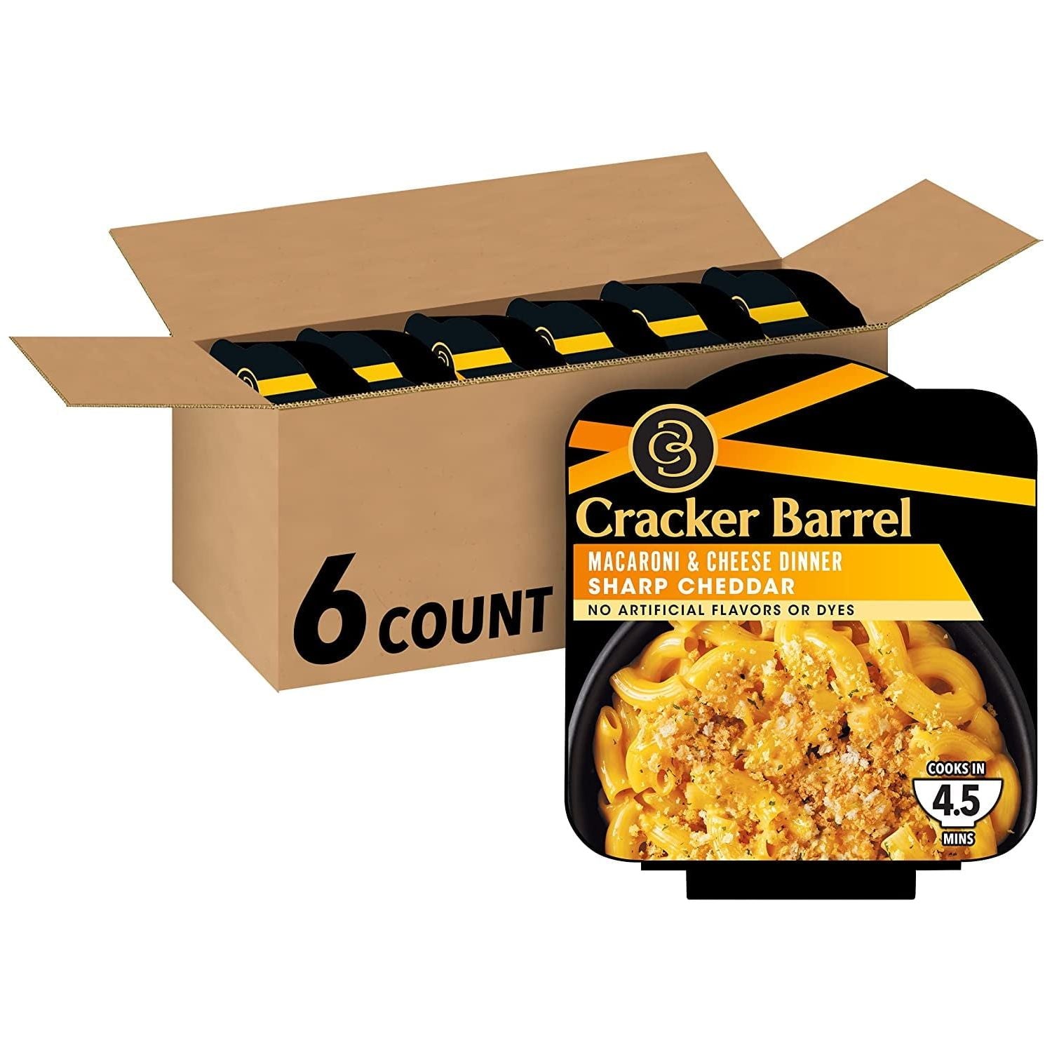 Cracker Barrel Sharp Cheddar Mac & Cheese Bowls - 6 Pack of 3.8 oz Dinners - Cracker Barrel