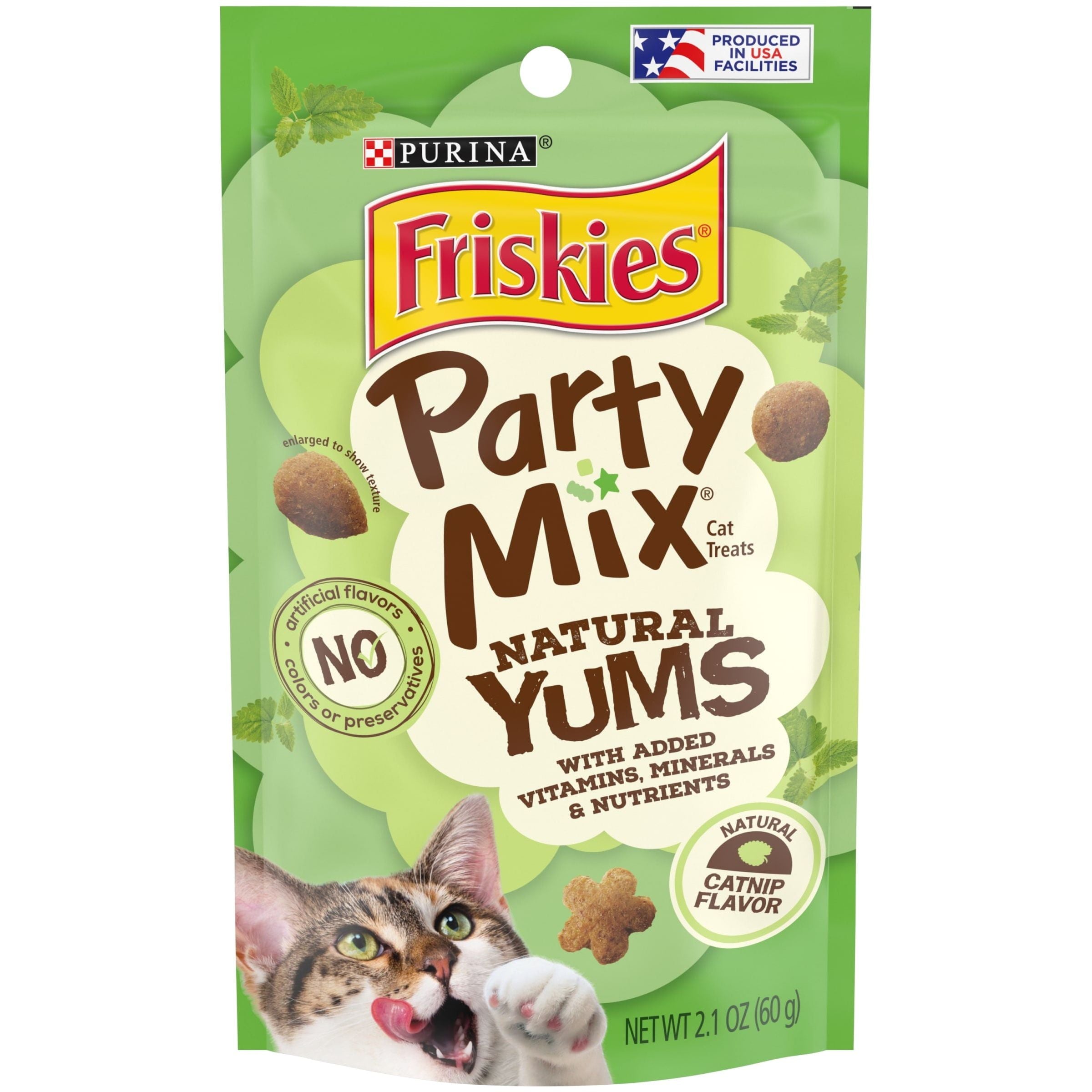 Friskies , Natural Cat Treats, Party Mix Natural Yums Catnip Flavor, 2.1 oz. Pouch - Friskies