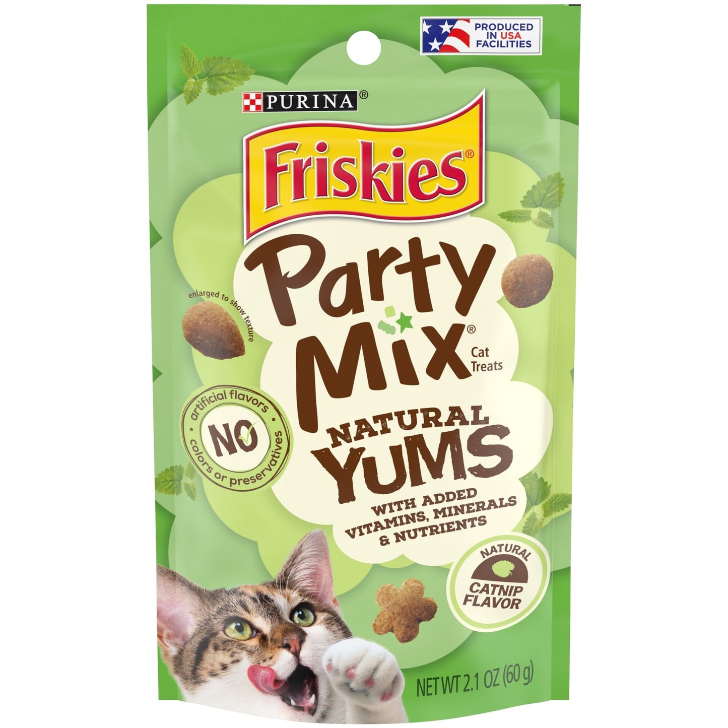 Friskies , Natural Cat Treats, Party Mix Natural Yums Catnip Flavor, 2.1 oz. Pouch