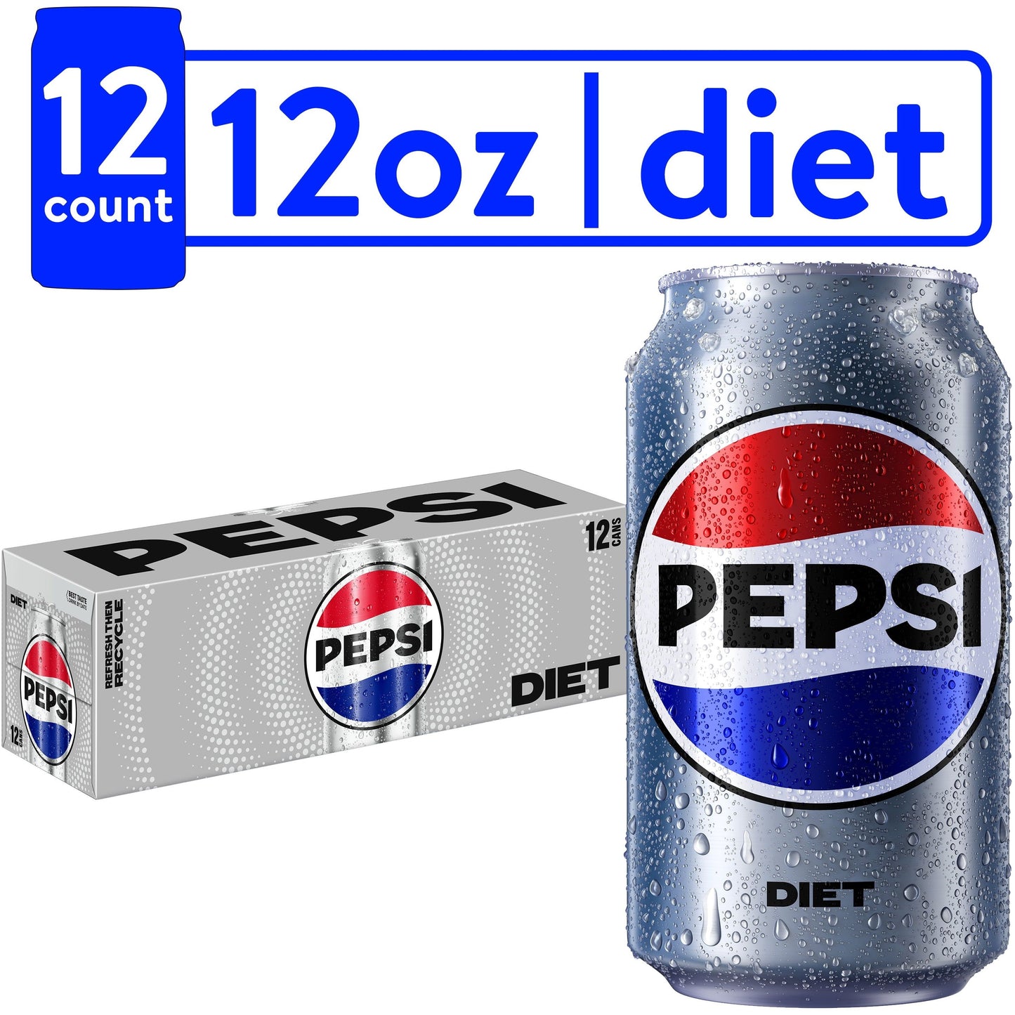 Diet Pepsi Zero Calorie Soda, 12 oz Cans - 12 Pack