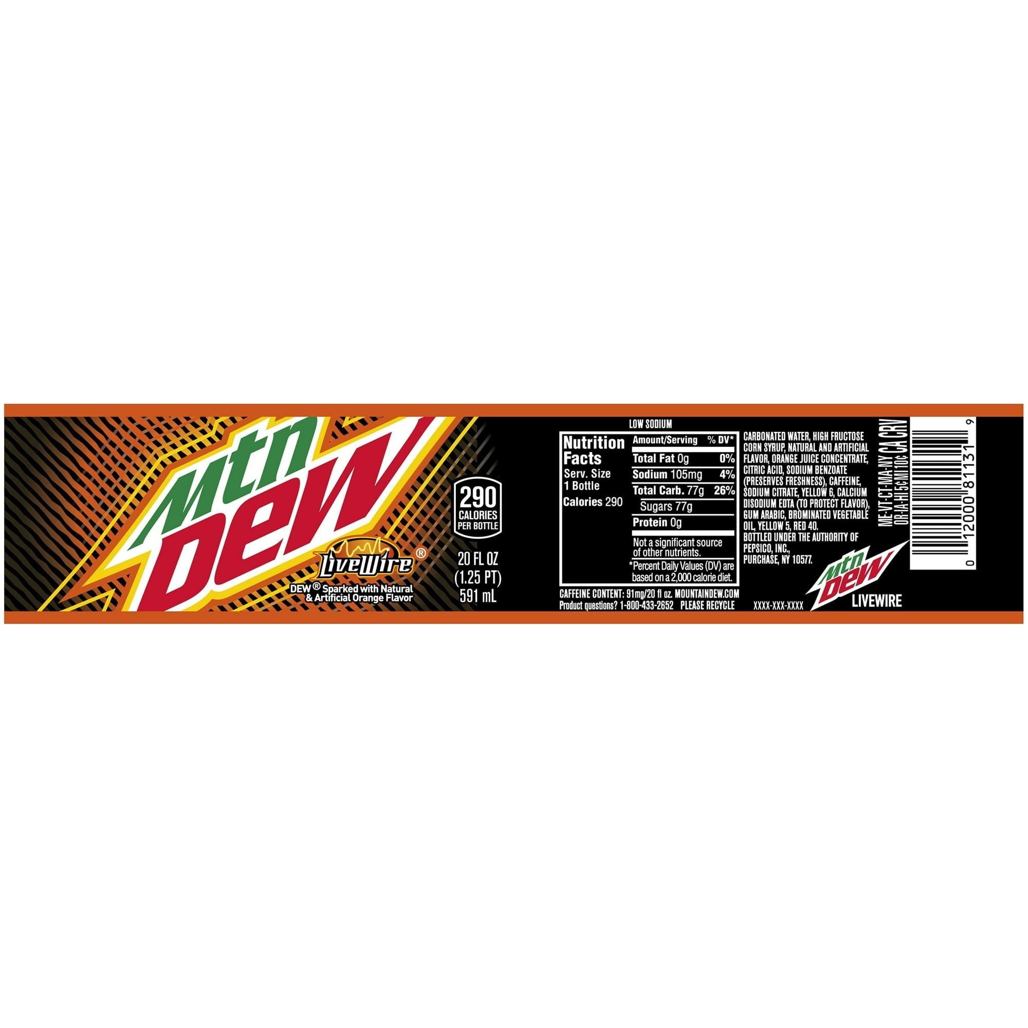 Mountain Dew Live Wire, 20 Oz Bottles (Pack of 12) - Mountain Dew