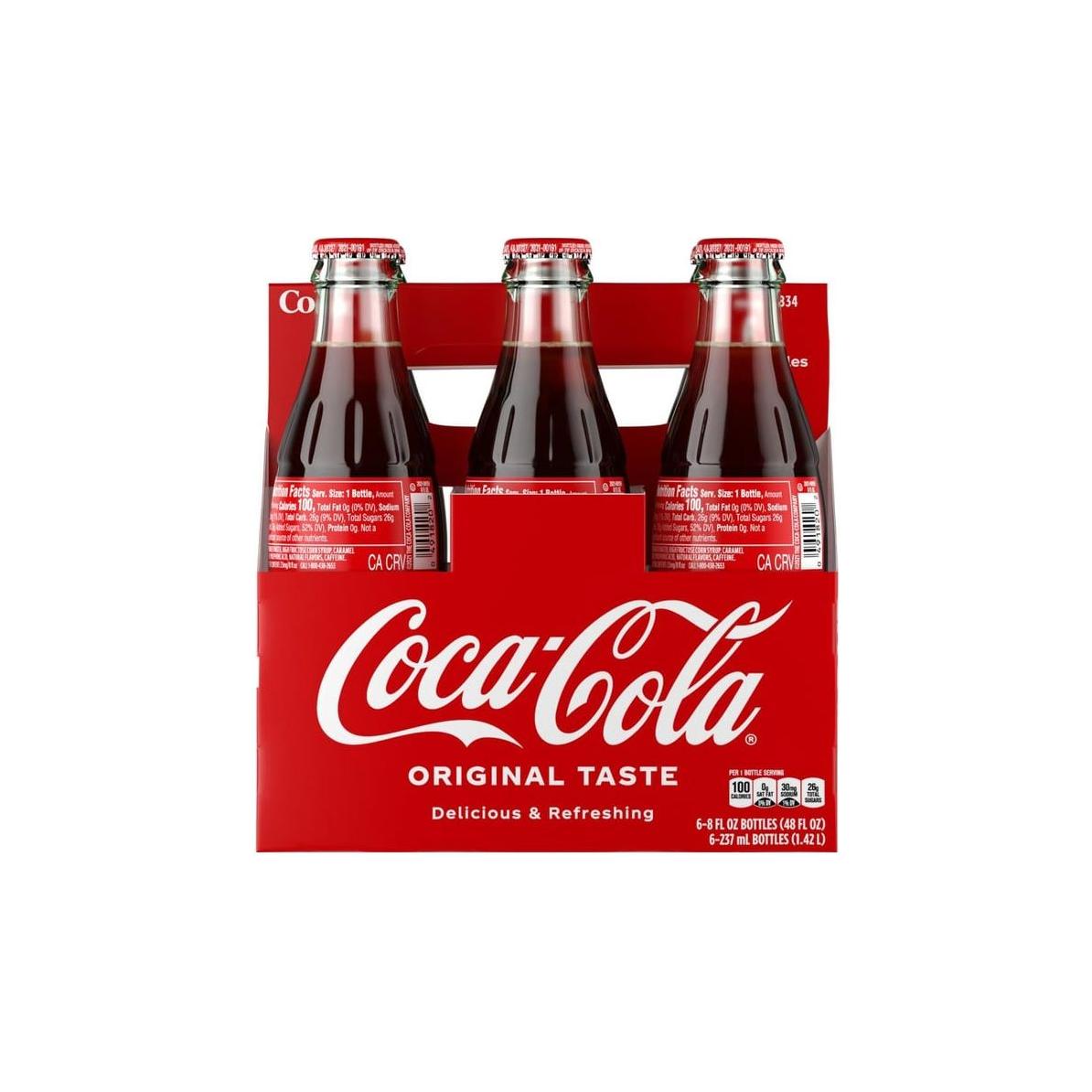 Coca-Cola Classic 8 oz Glass Bottles - 6 Pack Refreshing Soda - Coca-Cola