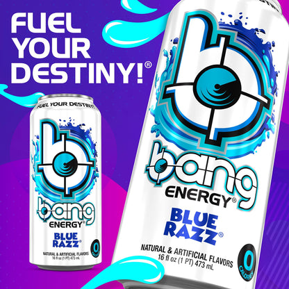 Bang Energy Blue Razz Sugar-Free Energizing Drink, 16-Ounce Cans (12-Pack)