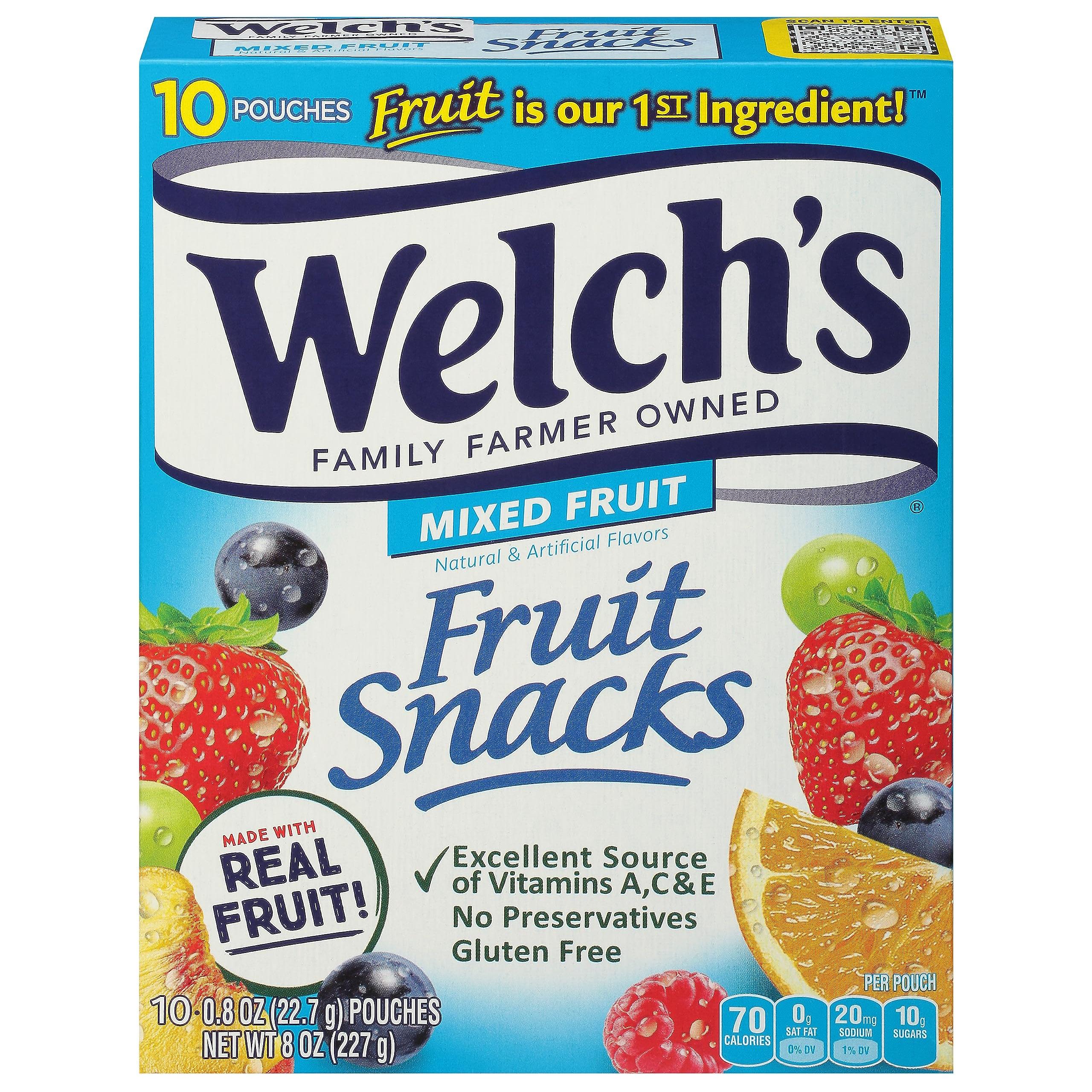 Welch's Mixed Fruit Snacks, 0.8 oz, 10 Pouches per Box, Pack of 8 (Total 80 Pouches) - Welch's