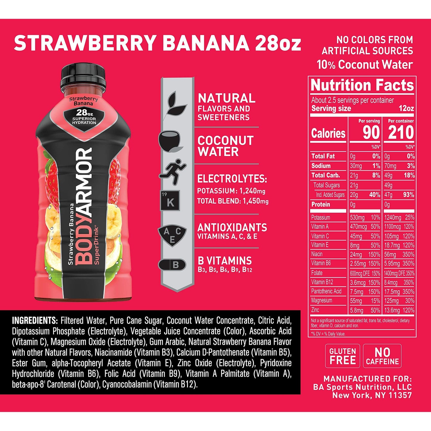 BODYARMOR SuperDrink Strawberry Banana Electrolyte Beverage, 28 fl oz Bottle