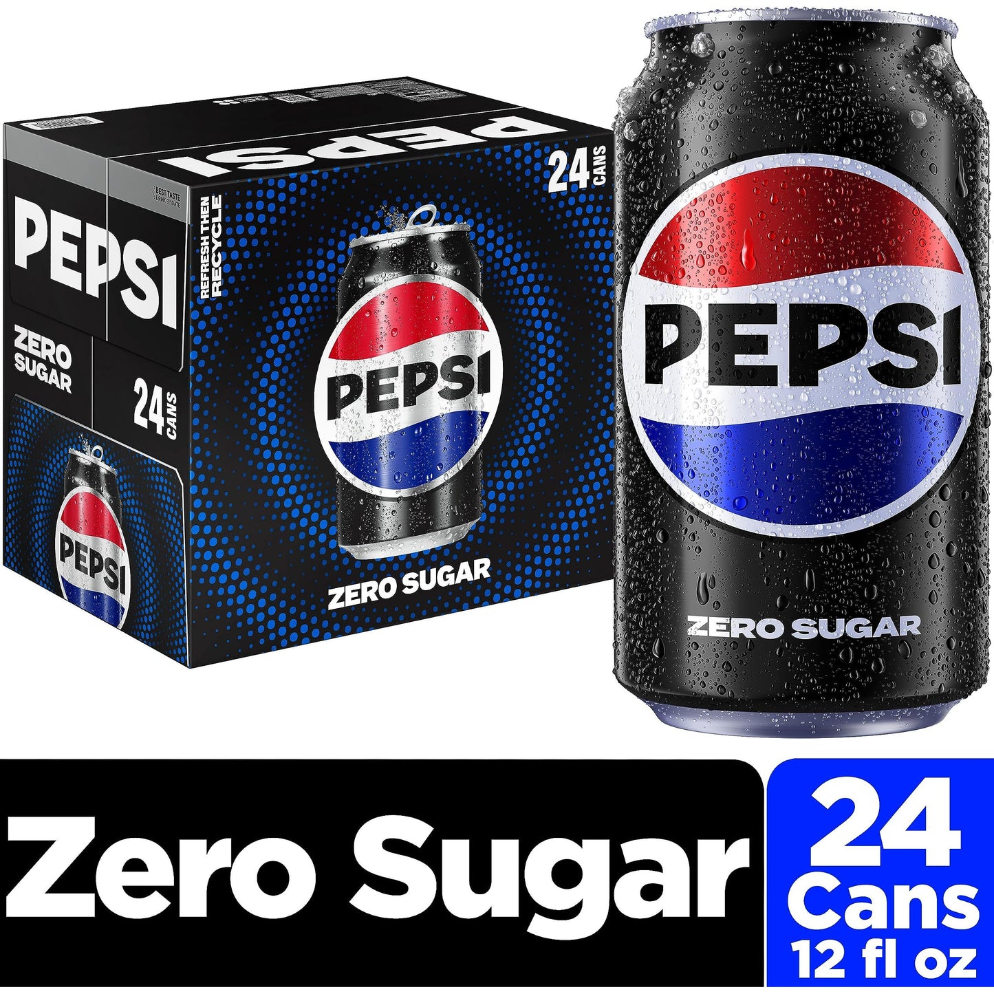 Pepsi Zero Sugar Cola - 24 Pack of 12 oz Cans, Bold Flavor, Zero Calories