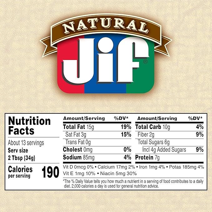 Jif Natural Peanut Butter with Honey, 16oz, 12-Pack - Jif