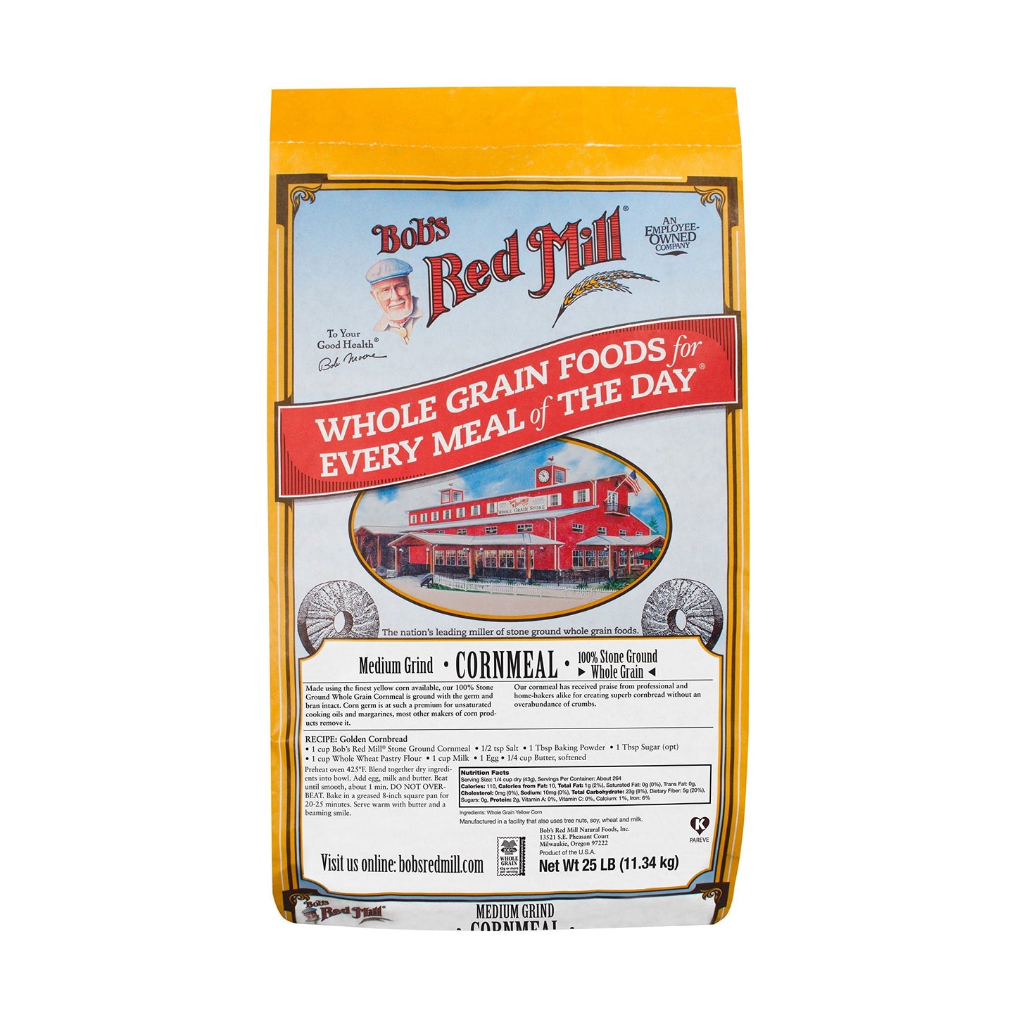 Bob's Red Mill 25 Pound Bulk Medium Grind Cornmeal - 100% Whole Grain and High Fiber