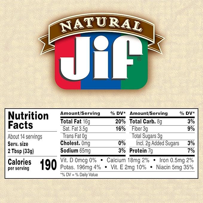 Jif Natural Crunchy PB Spread, Low Sodium, 16oz, 6 Pack - Jif