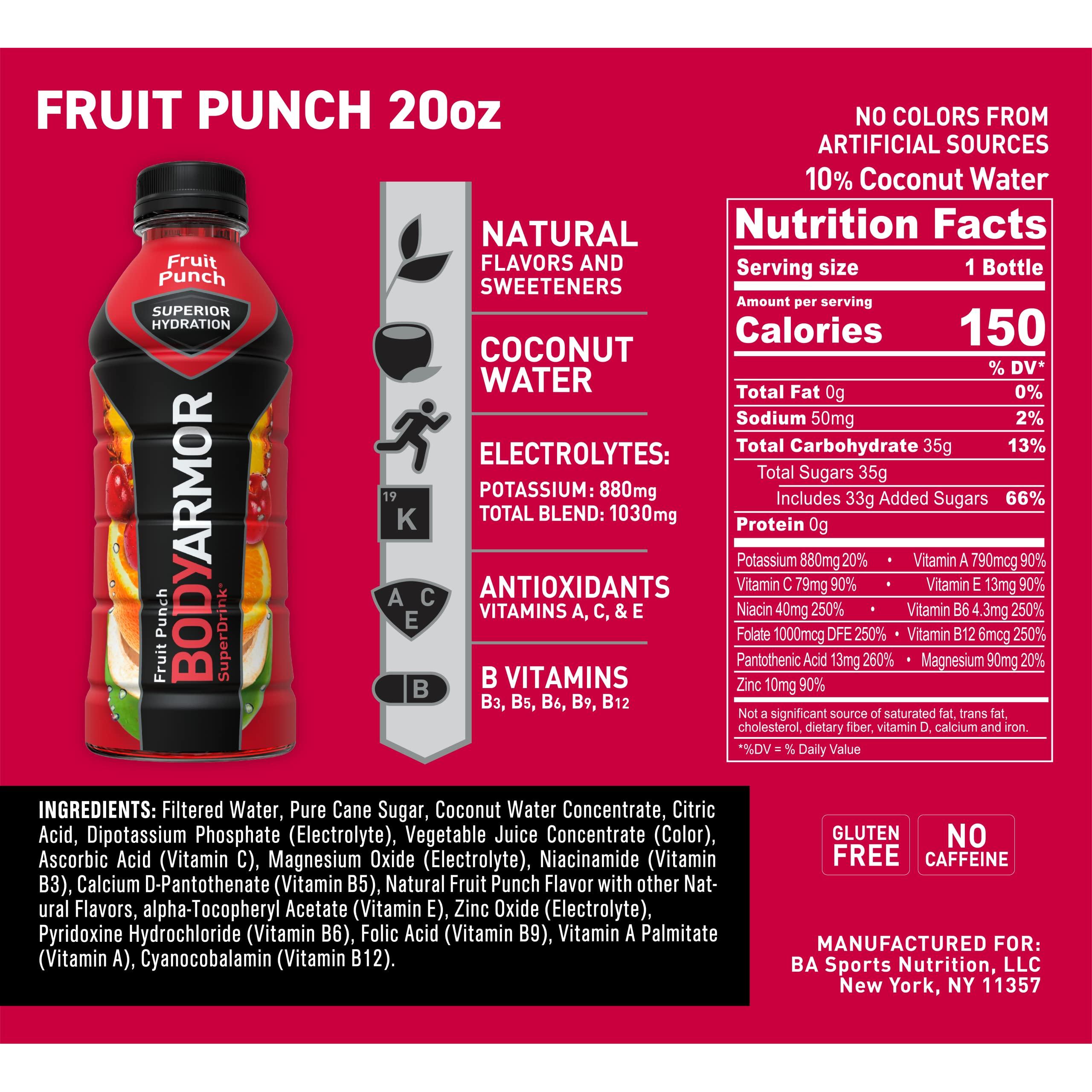 BODYARMOR Fruit Punch Sports Drink - 20 Fl Oz (Pack of 6) - BODYARMOR