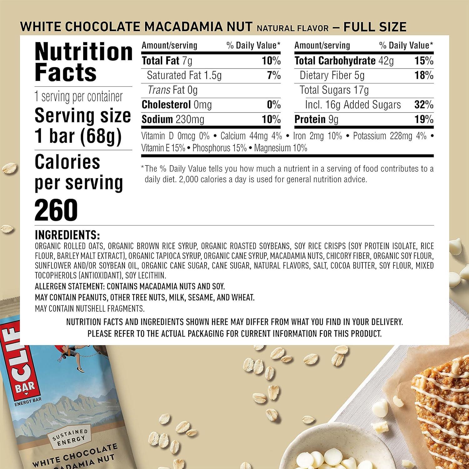 Clif Bar, White Chocolate Macadamia Delight 2.4Oz - 12 Pack