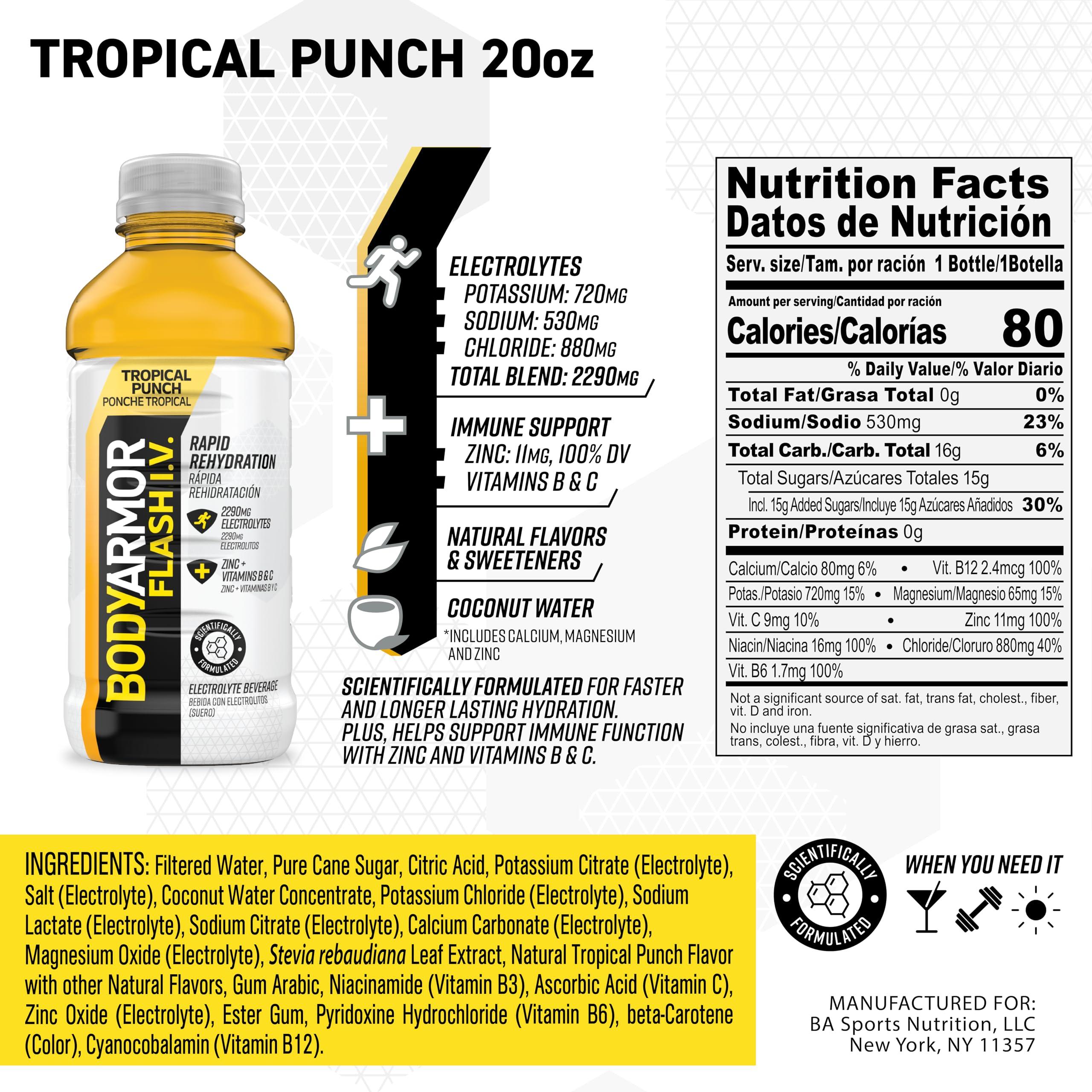 BODYARMOR Flash IV Tropical Punch Electrolyte Drink, 20 Fl Oz (12-Pack) - BODYARMOR