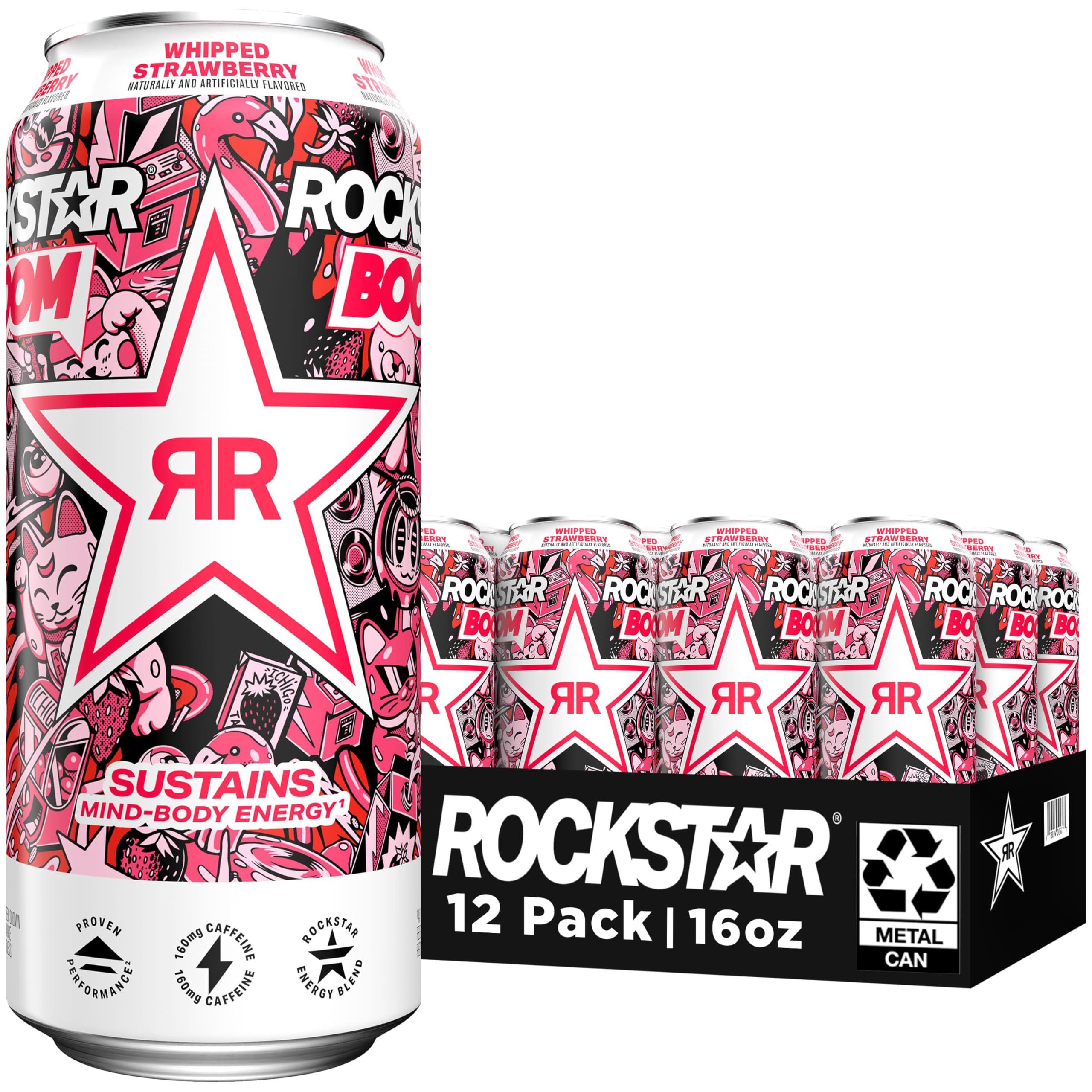 Rockstar Boom Energy Drink, Whipped Strawberry Flavor, 16 Fl Oz Cans (Pack of 12) with Caffeine and Taurine - Rockstar