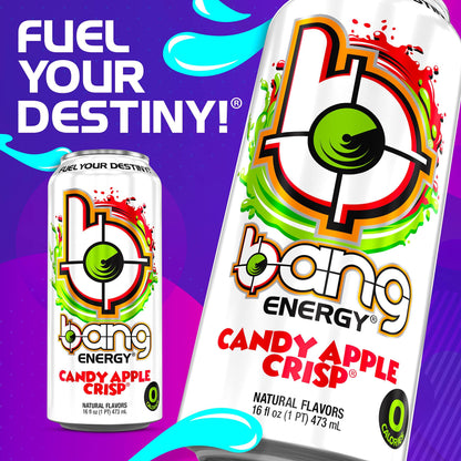 Candy Apple Crisp Bang Energy Drink - Sugar-Free & 0 Cal, 12-Pack of 16oz Cans