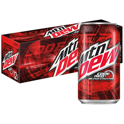 Mountain Dew Code Red Cherry Flavored Soda, 12 Oz Cans - 12 Pack