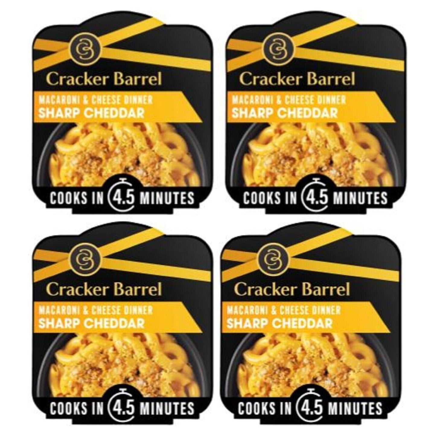 Cracker Barrel Sharp Cheddar Mac & Cheese Instant Meal 4 Pack - 3.8 oz Bowls