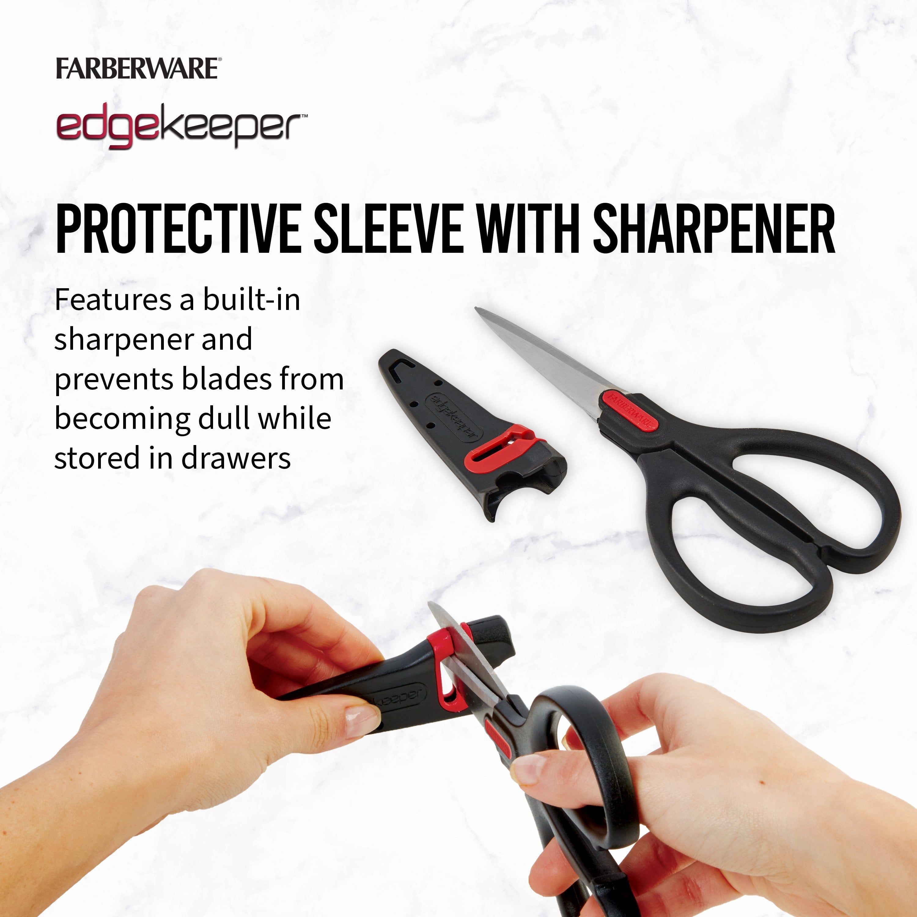 Farberware Edgekeeper Stainless Steel Shears with Black Handle Sleeve with Built-in Sharpening