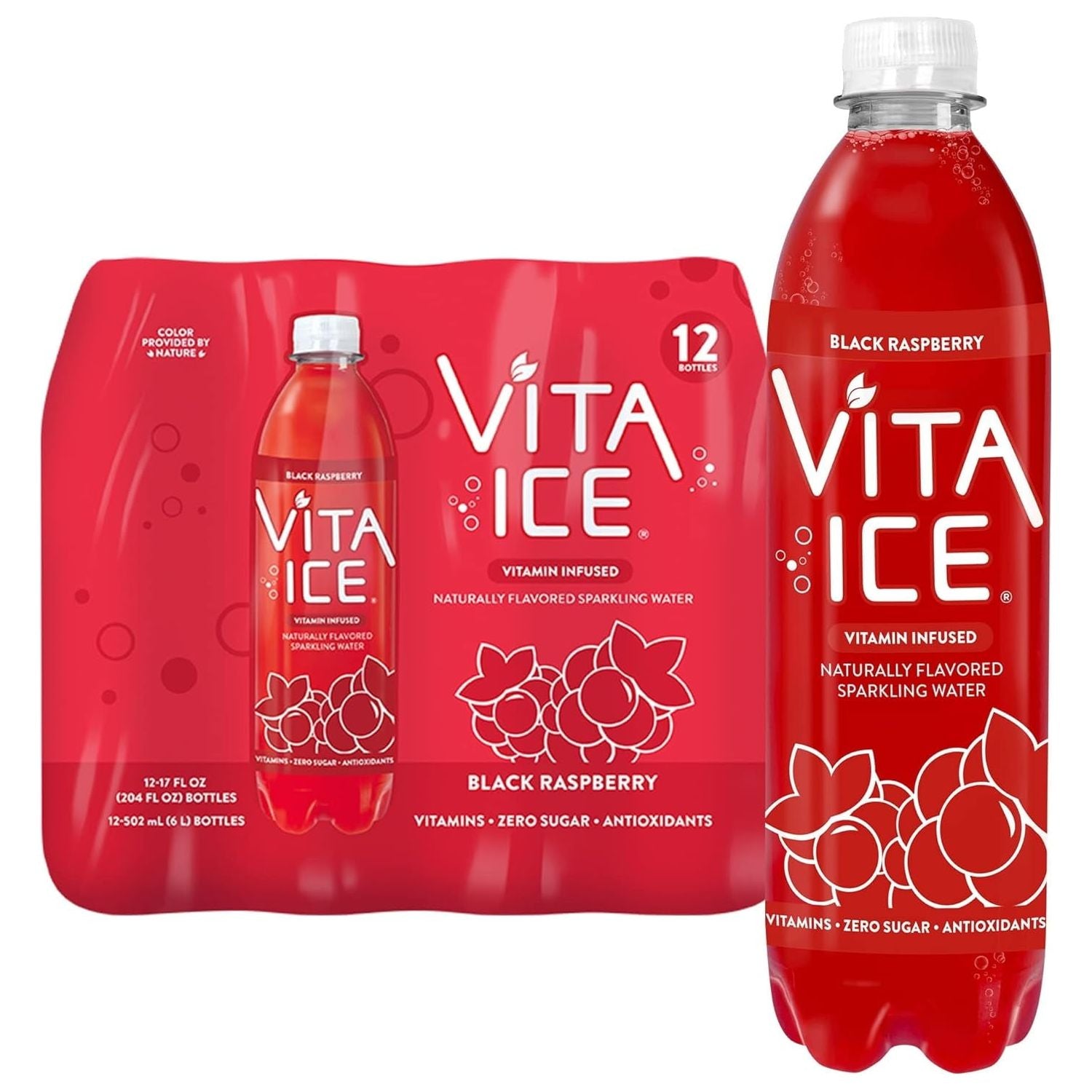 Vita Ice Black Raspberry Flavored Sparkling Water, 12 Count, 17 oz. Bottles - Vita Ice