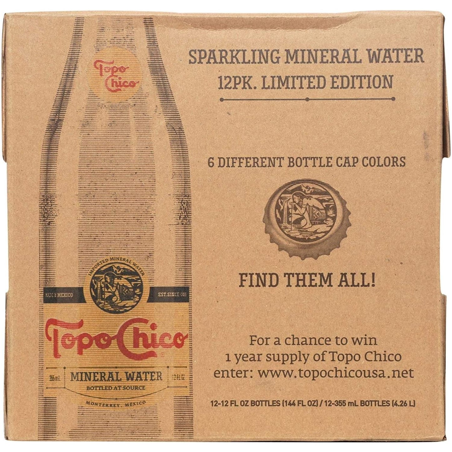 Topo Chico Sparkling Mineral Water Glass Bottles, 12 oz (Set of 12)