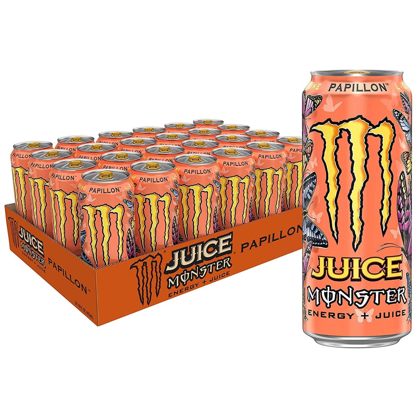 Monster Energy Juice Monster, Papillon Flavor, 16 Fl oz - 24 Pack of Energizing Juice Cans